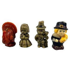 Vintage Lot of 4 Gurley Thanksgiving Turkey Dog Native American Pilgrim Candle